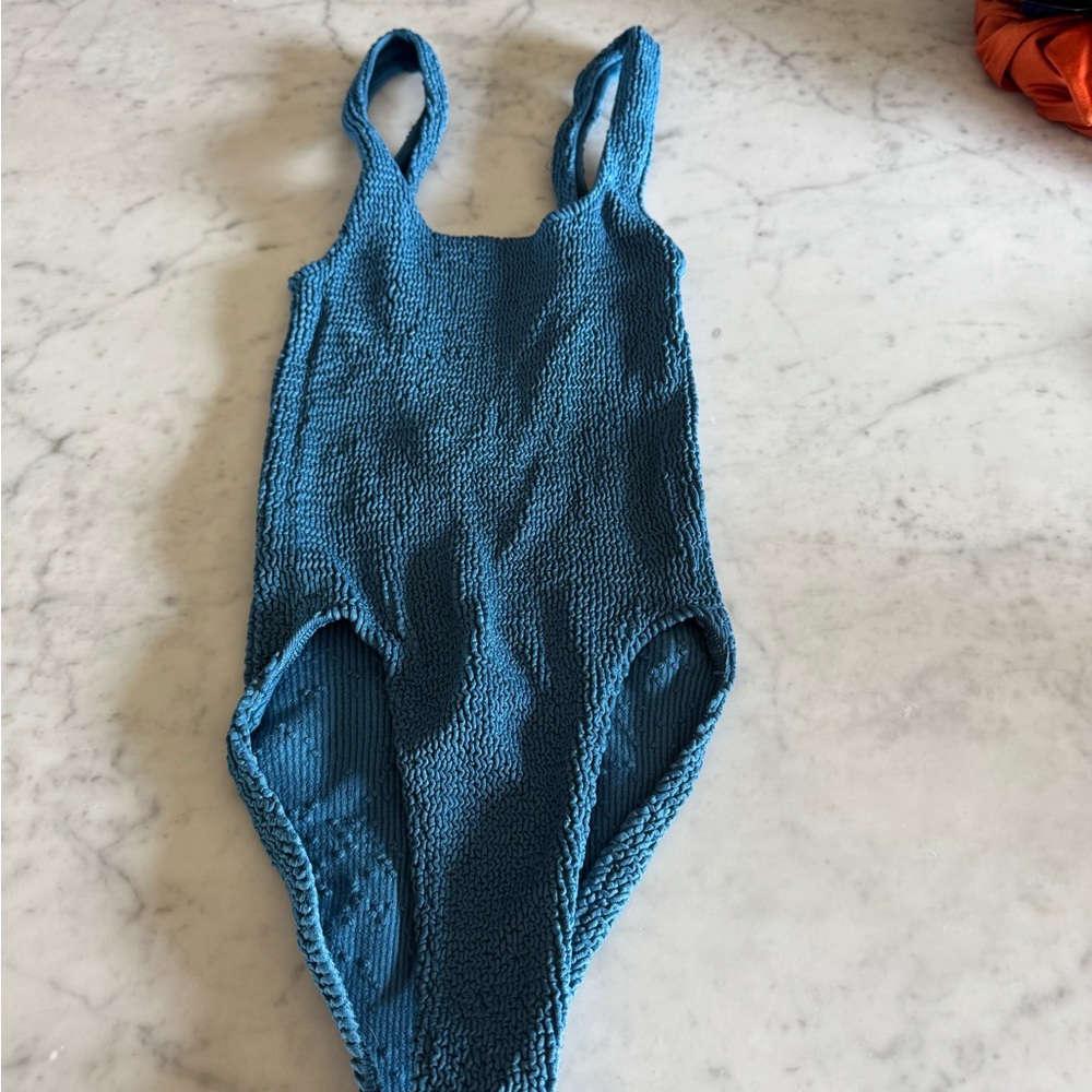 Textured Blue One-Piece Swimsuit